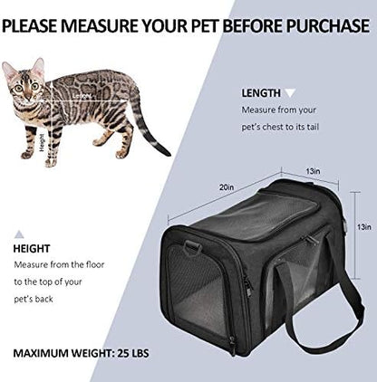 Henkelion Large Soft Sided Cat and Pet Carrier for Cats and Puppies up to 25Lbs - Collapsible, Waterproof Travel Carrier - Black - Image 4