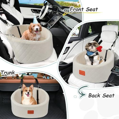 Lealchum Dog Car Seat for Small Dogs Up to 30 Lbs,Ultra Soft Fabric Fill in Comfy Memory Foam,Happy Pet Ride,2 Safety Dog Leashes,Fully Detachable and Washable,Anti Slip Base(Beige) - Image 5
