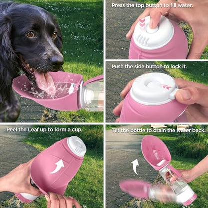 Uppetly Dog Water Bottle, Pet Water Bottle with Food Container and Drinking Feeder, Leak Proof, BPA-Free, Portable Foldable Puppy Water Cup Dispenser for Outdoor Walking, Travel, Hiking Large Pink - Image 4