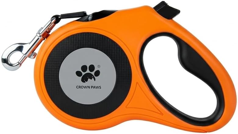 16 ft Retractable Dog Leash for Extra Large Dogs up to 130 lbs,Tangle-Free Nylon Tape,Orange Dan24 XL by CROWN+PAWS