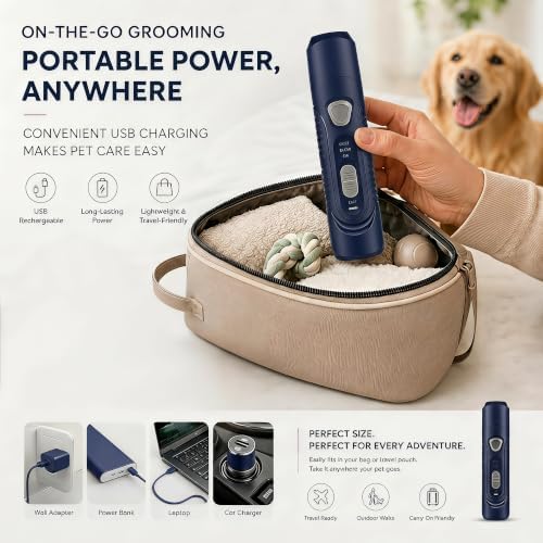 Pet Nail Grinder for Dogs and Cats, 2-Speed Electric Dog Nail Trimmer, Extral Steel Pet Nail Clipper, Rechargeable 2000mAh Nail Grinder for Small Medium Large Dogs with 2 LED Lights, Blue - Image 6