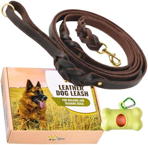 ADITYNA 6ft Leather Dog Leash with Traffic Handle for Extra-Large Dogs by ADITYNA