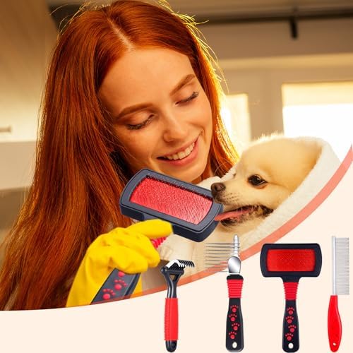 Patelai 4 Pcs Dog Dematting Comb, Red and Black Classic Grooming Set - Image 6