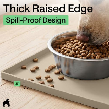 GORILLA GRIP Waterproof Dog Food Mat, Pet Feeding Placemat, 28x18 Beige - Image 4
