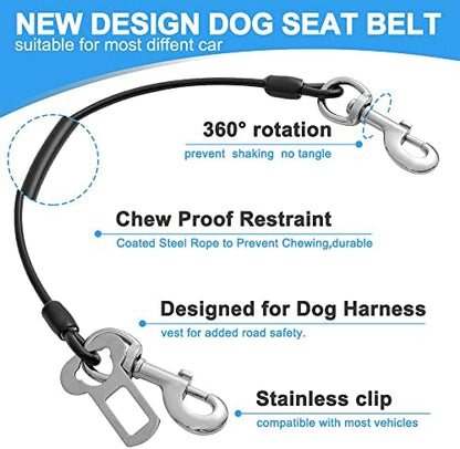 Dog Seat Belt Harness for Car,2pcs Dog Seatbelt of Coated Wire Leash Safety Restraint,No Chew Tether Cable Vehicle Dogs Accessories,Double Clips & Latch (2 Pack Black, 24 inch/60 CM) - Image 4