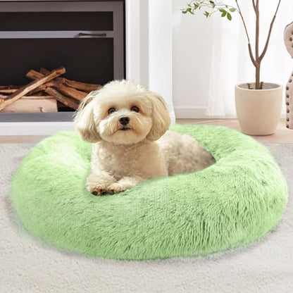 JOLLYVOGUE Calming Dog Bed for Small Dogs - 23 inches Donut Washable Small Dog Bed for Kittens & Puppies, Anti-Slip Round Fluffy Plush Faux Fur Cat Beds (Fits up to 25 lbs Pets, Light Green) by JOLLYVOGUE