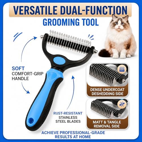 Pet Pro Grooming Comb and Undercoat Rake for Long-Haired Dogs, Shedding Remover, Stainless Steel, Silver and Blue (Pink) - Image 6