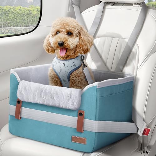 Akinerri Dog Car Seat for Small Dogs, Puppy Seat with Memory Foam Cushion and Safety Buckles, Pet Booster Car Seats for Front and Back Seat, Blue by Akinerri