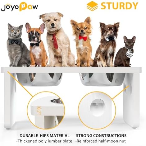Elevated Dog Bowls, Waterproof Raised Dog Bowl for Medium & Large Dogs, HIPS Poly Lumber Stand with 2 Stainless Steel Bowls, Indoor & Outdoor Use (13'' Tall–68 oz Bowl, White) - Image 4