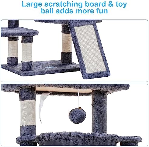 Hey-brother Cat Tree Tower with Large Bed, Hammocks, Scratcher, MPJ006SG - Image 6