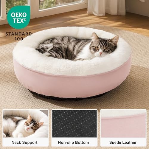 Love's cabin Round Donut Cat and Dog Cushion Bed, 20in Pet Bed for Cats or Small Dogs, Anti-Slip & Water-Resistant Bottom, Super Soft Durable Fabric Pet Beds, Washable Luxury Cat & Dog Bed Pink - Image 2