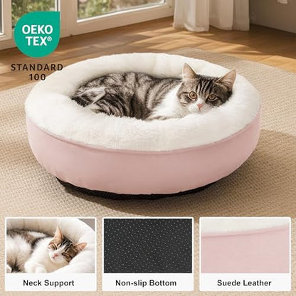 Love's cabin Round Donut Cat and Dog Cushion Bed, 20in Pet Bed for Cats or Small Dogs, Anti-Slip & Water-Resistant Bottom, Super Soft Durable Fabric Pet Beds, Washable Luxury Cat & Dog Bed Pink - Image 2