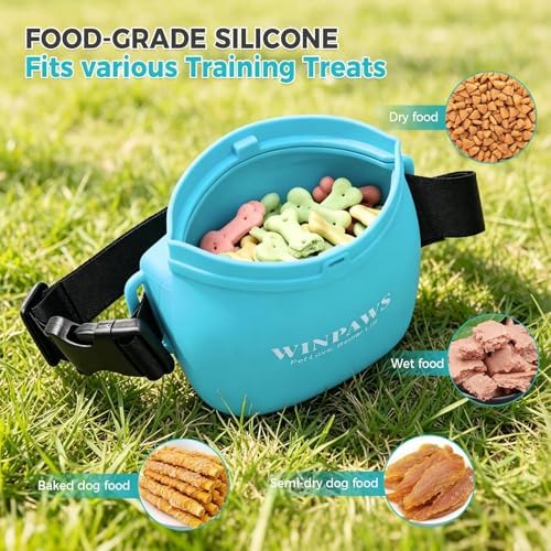 Silicone Dog Treat Pouch with Poop Bag Holder,Waterproof Magnetic Close Sealable Fanny Pack with Adjustable Waist Belt, Pet Puppy Training Essentials, One-Handed Opening with Press & Magnetic (Blue) - Image 5