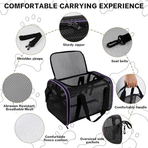 Cat Carrier, Soft-Sided Pet Carrier Bag, Breathable Mesh, Black (Purple, 20 * 13 * 13) - Image 3