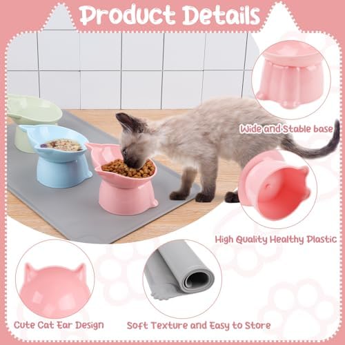 3 Pcs Raised Cat Bowl 15° Elevated Cat Food Bowl Tilted Cats Bowls,3 Colors - Image 4
