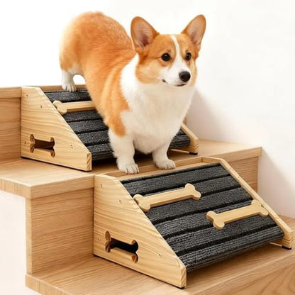 Dog Ramp for Stairs, 2-Pack Wooden Stair Wedge for Dogs by YAQUHO