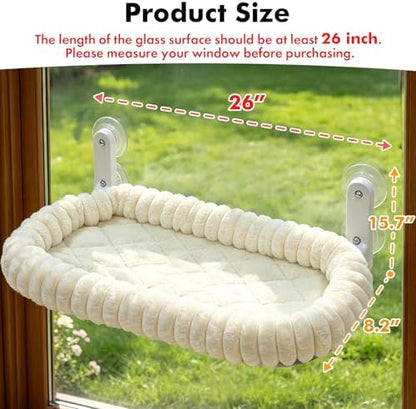 AMOSIJOY Foldable Cat Window Perch with Cloud-Soft Cushion Bed, XL White - Image 4