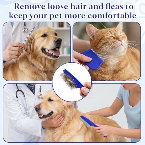6-Pack Flea Comb for Dogs and Cats, Stainless Steel Dog Cat Grooming Combs with Rounded Tooth for Remove Fleas Lice Eggs Double-Sided Tear Stain Remover Pet Dematting Kit for All Types of Pets - Image 7