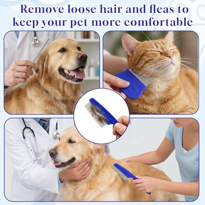 6-Pack Flea Comb for Dogs and Cats, Stainless Steel Dog Cat Grooming Combs with Rounded Tooth for Remove Fleas Lice Eggs Double-Sided Tear Stain Remover Pet Dematting Kit for All Types of Pets - Image 7