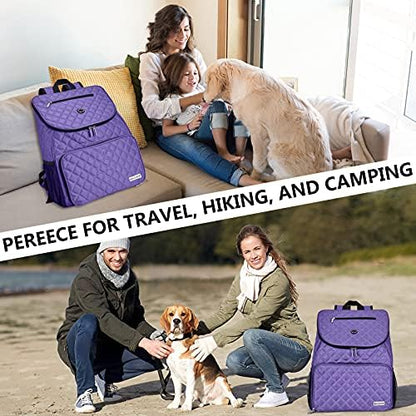 BAGLHER Dog Travel Bag Airline Approved Pet Supplies Backpack, Dog Travel Backpack with 2 Silicone Collapsible Bowls and 2 Food Baskets Purple - Image 6