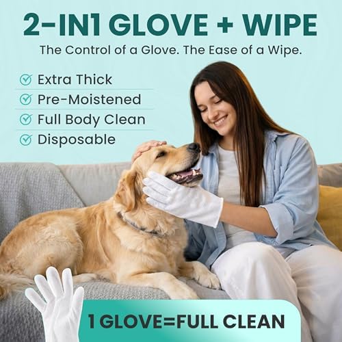Hypoallergenic Pet Glove Wipes for Dogs & Cats - 7 Individually Wrapped Disposable No-Rinse Grooming Mitts | Lick-Safe Waterless Cleaning Gloves for Paws, Butt, Face & Fur | Deodorizing & Soft - Image 3