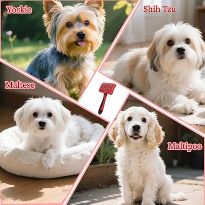 Self Cleaning Slicker Dog Brush for Small Long-Haired Breeds (Black, Red) - Image 5