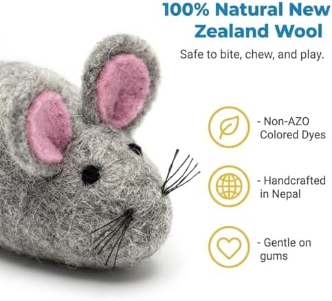 Glaciart One Felt Mouse Cat Toy – Soft Fuzzy Enrichment 100% Natural Wool - Interactive Catnip Play Cat Toy Set - Safe for Pets, Non-AZO Colored Dyes - 100” Long - Image 4