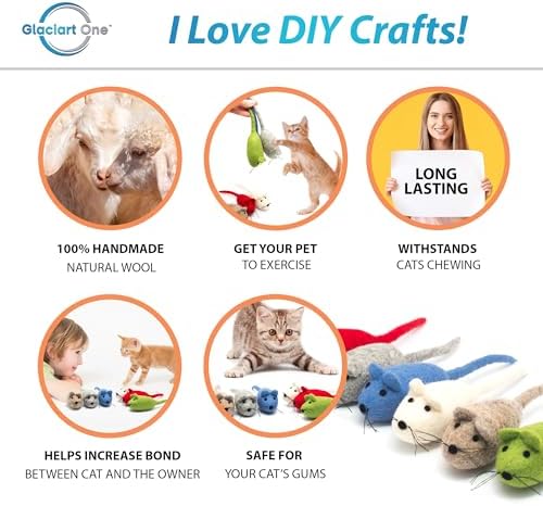 Glaciart One Felt Mouse Cat Toy – 6 Pcs | Soft Fuzzy Enrichment 100% Natural Wool - Interactive Catnip Play Cat Toy Set - Safe for Pets, Non-AZO Colored Dyes - Image 2