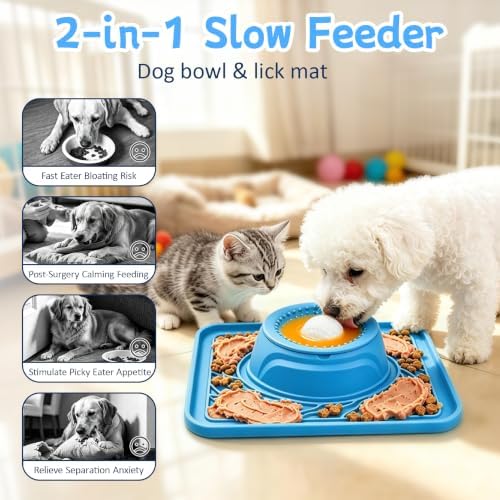 Slow Feeder Dog Bowl & Lick Mat,2-in-1 Dog Lick Bowl with Interactive Rolling Ball for Liquid and Thick Treats,Anti-Slip Dog Lick Bowl for Dogs & Cats - Image 2