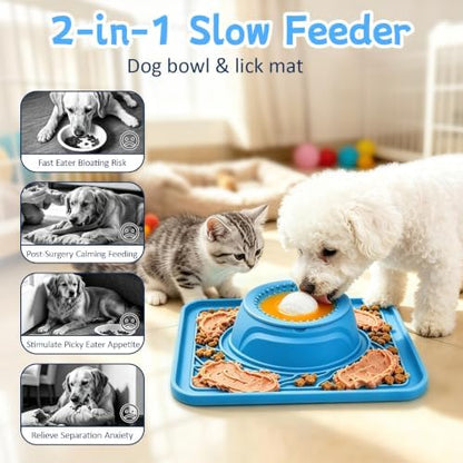 Slow Feeder Dog Bowl & Lick Mat,2-in-1 Dog Lick Bowl with Interactive Rolling Ball for Liquid and Thick Treats,Anti-Slip Dog Lick Bowl for Dogs & Cats - Image 2