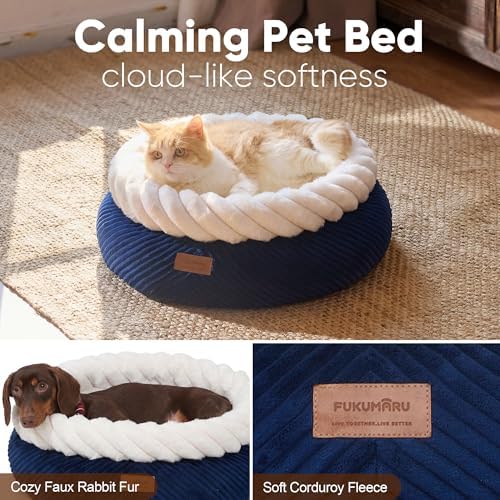 FUKUMARU Cute Round Cat Bed, Calming Donut Small Dog Beds, Washable - Image 2