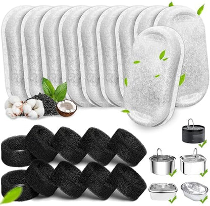 Cat Water Fountain Filters, 20Pack Cat Fountain Replacement Filters for Stainless Steel 108oz/3.2L& 67oz/2L adjustable Water Flow Pet Water Fountain,Dog Water Fountain Filters（10 Filters& 10 Sponges) by Whksoy