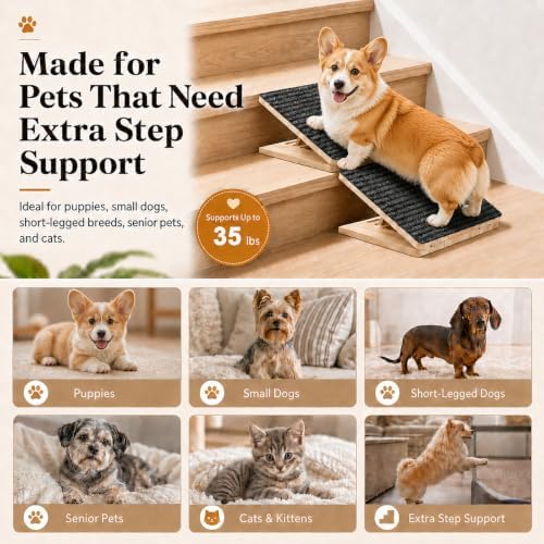 2 Pack Dog Ramp for Stairs, Adjustable Wood Ramp for Small Dogs - Image 4
