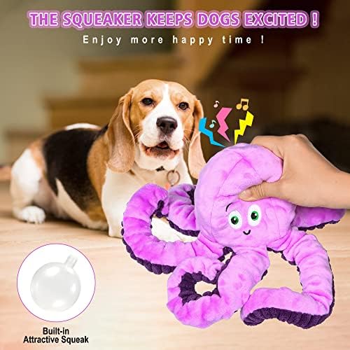 BUYPOW Dog Squeaky Toys Octopus - Tough Plush Large Medium & Small Dog Toys - Stuffed Animals Puppy Toys - Funny Cute Dog Toy for Dog Birthday Presents (Octopus Purple) - Image 2