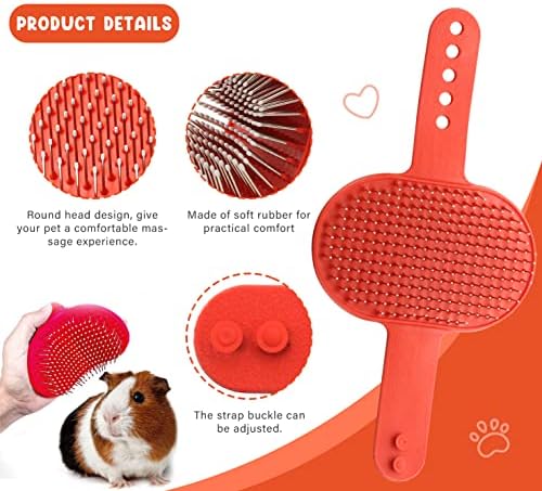 Cat Grooming Kit Set with Pet Shedding Slicker Brush Nail Clipper Trimmer Pet Massage Bath Glove Flea Comb for Bunny Puppy Kitten Guinea Pig Chinchilla Ferret Small Animals (Red, Pink) - Image 5