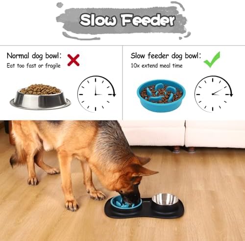 MateeyLife Dog Food and Water Bowl Set 3 in 1, Slow Feeder Dog Bowls & Stainless Steel Water Bowl with Non-Spill Silicone Mat, Cat and Puppy Bowls Pet Dishes for Small Medium Large Breed Anti-Choking - Image 2