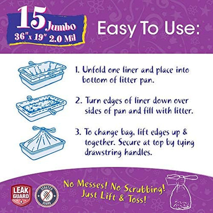 15 Count Fresh Kitty Litter Box Liners Super Thick, Durable, Easy Clean Up Jumbo Drawstring Scented Litter Pan Box Liners, Bags for Pet Cats - Image 5