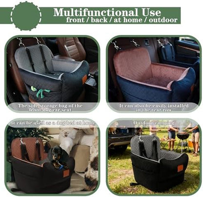 Dog Car Seat for Small/Medium Dogs,2 Adjustable Seat Belt,Memory Foam with Soft Fabric Pets Travel Car Bed with Non-Slip Bottom,Easily Installed in Front and Back Seats,Removable and Washable(H-Grey - Image 5