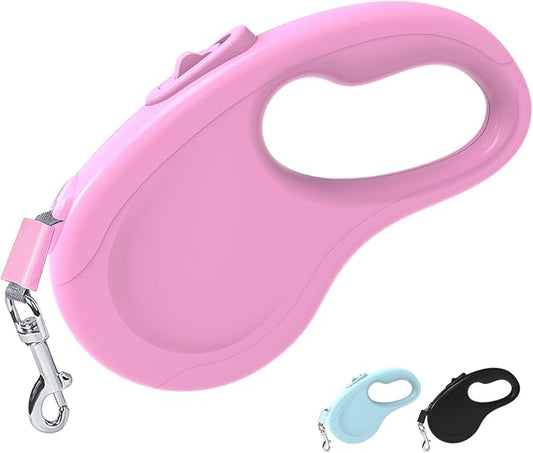 Retractable Dog Leash, 16Ft/5M Light Weight Retractable Leash for Small Medium Dogs/Cats Up to 50lbs, Strong Nylon Tape 360° Tangle-Free One-Hand Brake (Pink)