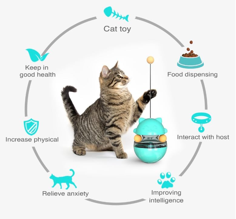 Interactive Cat Toy Treat Dispenser - Wobble Teaser Ball with Food Feeder and Swivel Wand for Cats & Kittens - Image 2