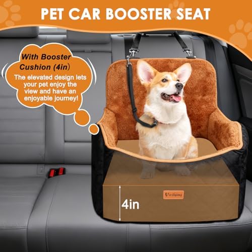 Vivifying Dog Car Seat for Small and Medium Dogs, 4" Booster Pet Car Seat with Safety Strap, Plush Travel Dog Bed for Car with Storage Pocket, Detachable Washable Cover, Fits Dogs up to 35lbs (Black) - Image 2