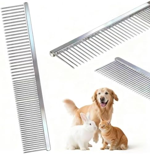 7.5 Inch Professional Solid Brass Stainless Steel Pet Dog Cat Grooming Comb,Wide & Dense Teeth for Removing Tangles, Knots,Undercoat,Excess Hair, Rounded Corners Design for Safe,Metal Dematting Tool by Unknown