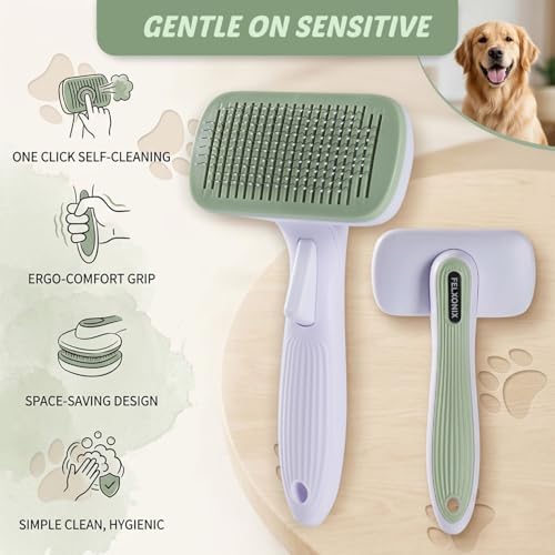 Self Cleaning Slicker Brush for Dogs & Cats, Deshedding Dog Brush - Image 3