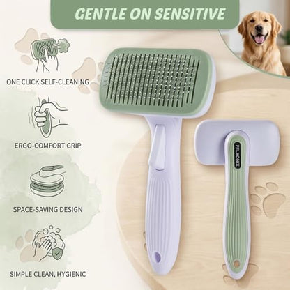 Self Cleaning Slicker Brush for Dogs & Cats, Deshedding Dog Brush - Image 3