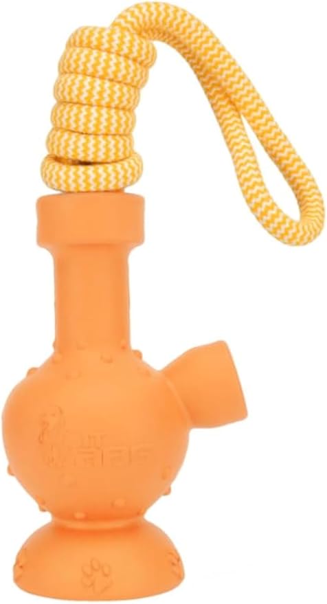Funny Dog Toy Chew Rubber Tug-A-War Dog Toy - Built for Sized Medium to Large Dogs - Ideal Gift for Dog Birthday - Orange Body with Yellow Rope