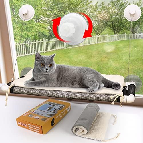 Cat Window Perch, Cat Hammock w/Fleece Blanket, Screw Suction Cups, Brown by SupplierforCats