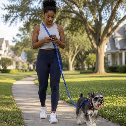 Kazazoo Hands-Free Dog Leash Adjustable Length 5-8 Ft,Crossbody & Waist for Dog Walking, Running for Small Dogs with Reflective Strips, Ballistic Nylon, Waist Belt, Lightweight Blue - Image 6