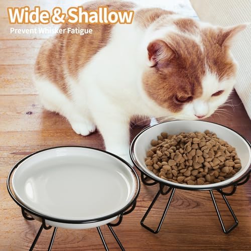 Presents The Ultimate Cat Dining Set: 5.9 inch Ceramic Water Bowl and Whisker-Friendly and Anti-Vomiting Plates.Elevated Bowl, Raised Ceramic Dish with Metal Stand - Image 3