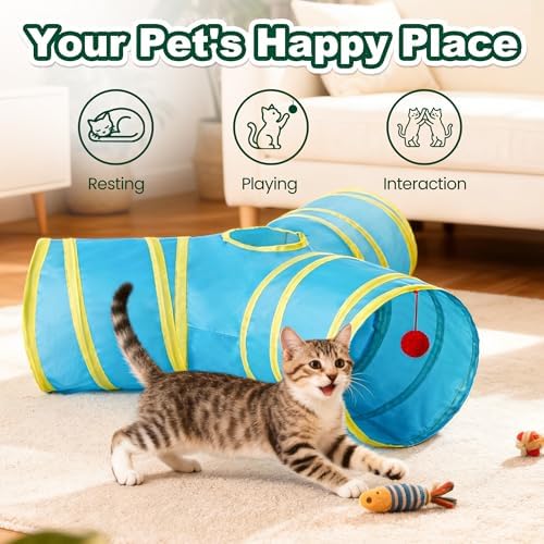 Love's cabin Cat Tunnel for Indoor Cats, 3-Way Collapsible Play Tunnel - Image 3