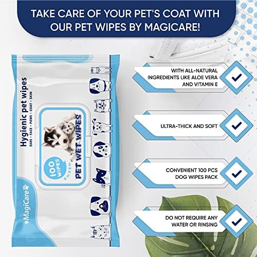 MAGICARE Pet Wipes – 100 pcs Dog Wipes – 8x8 Inch Unscented Dog Paw Cleaner Wipes for Body, Ears, Face, and Skin – Ultra Thick and Soft with Hypoallergenic Formula – Ideal Pet Wipes for Dogs & Cats - Image 3